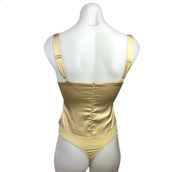 Danielle Bernstein Gold Satin Ruched Camisole Cami Tank Corset Bodysuit Top - Picture 4 of 7